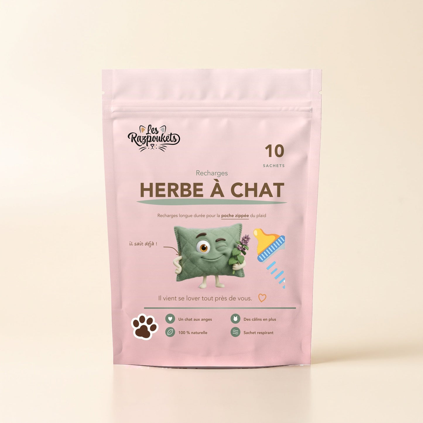 Les Recharges Ronron, dix mini-sachets d'herbe à chat
