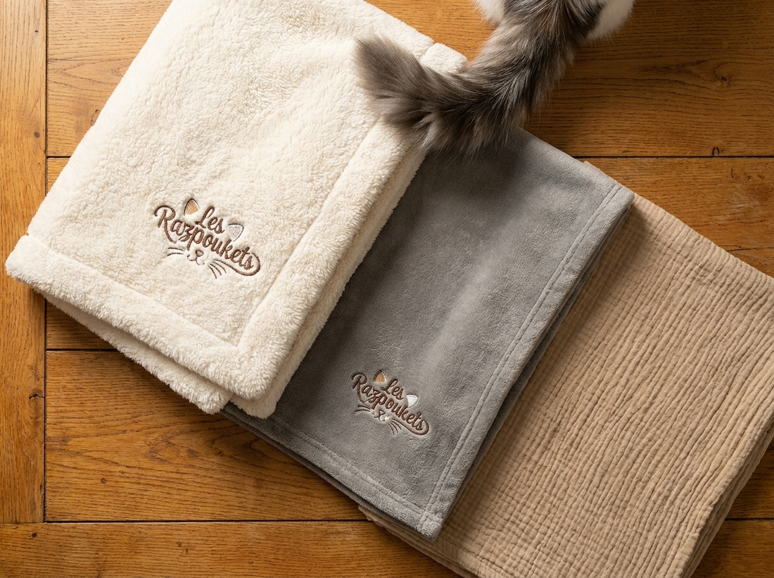Plaid sherpa, polaire ou coton : quel tissu pour votre chat ?