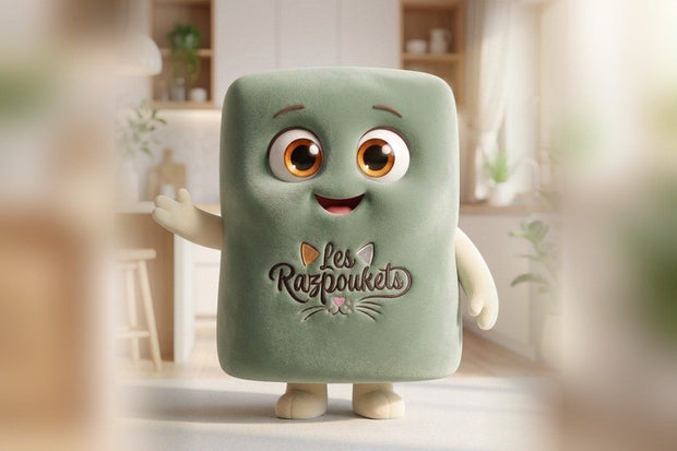 La mascotte plaid Les Razpoukets presente un plaid brode, idee cadeau pour un chat