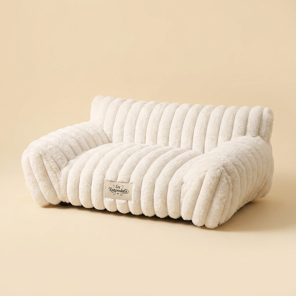 Canapé pour chat Razpoukets en fausse fourrure blanc ivoire