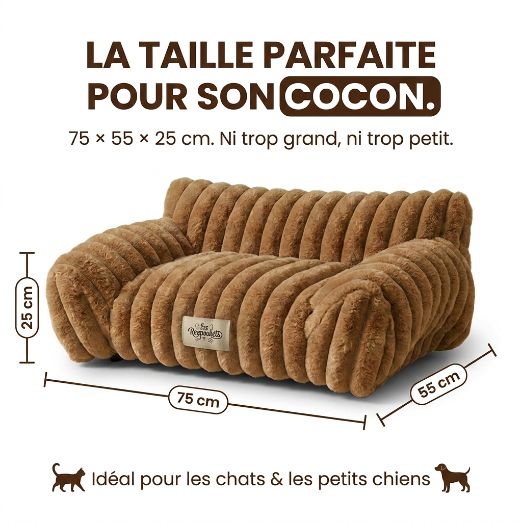 Dimensions du canapé pour chat Razpoukets : 75 x 55 x 25 cm