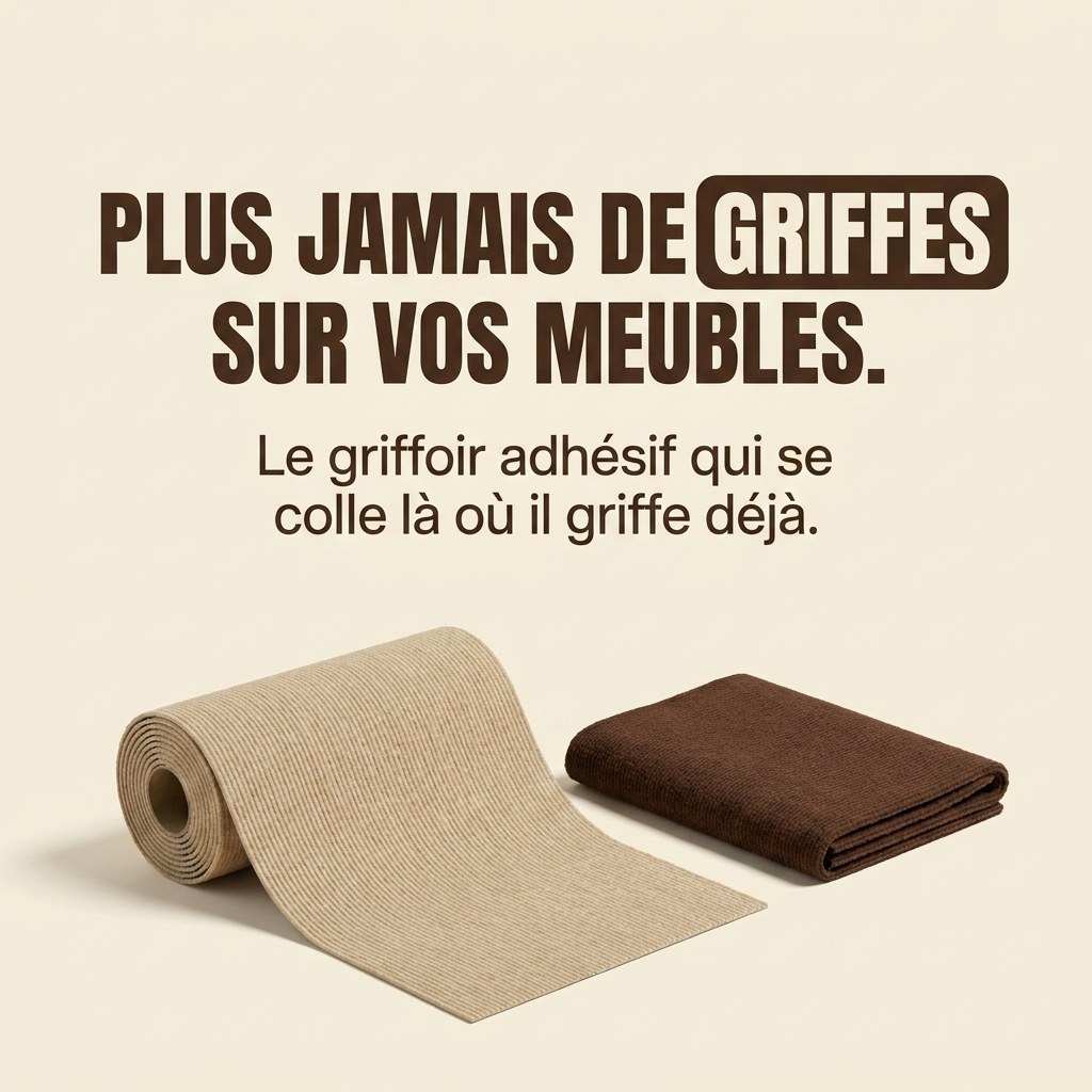 Griffoir adhésif chat Les Razpoukets — bande beige et marron, protège vos meubles