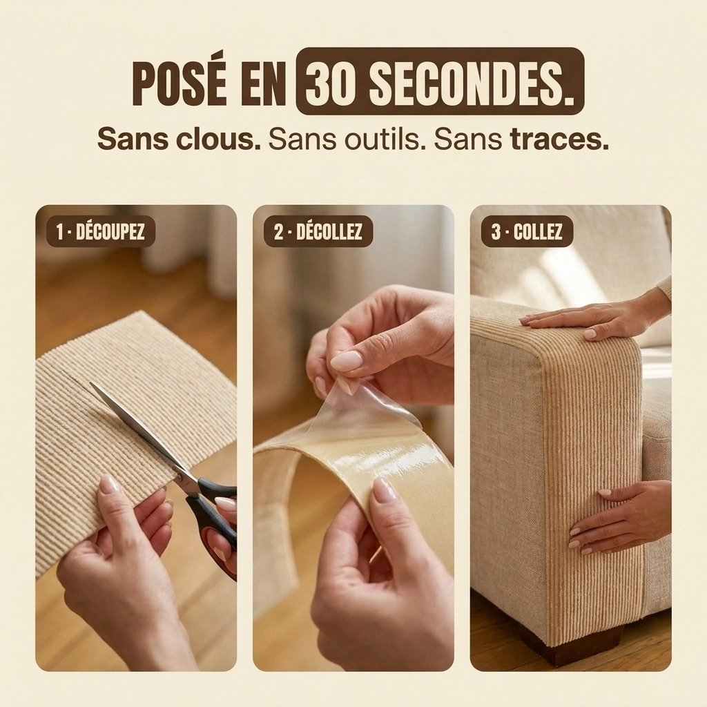 Installation du griffoir adhésif en 30 secondes : découper, décoller, coller