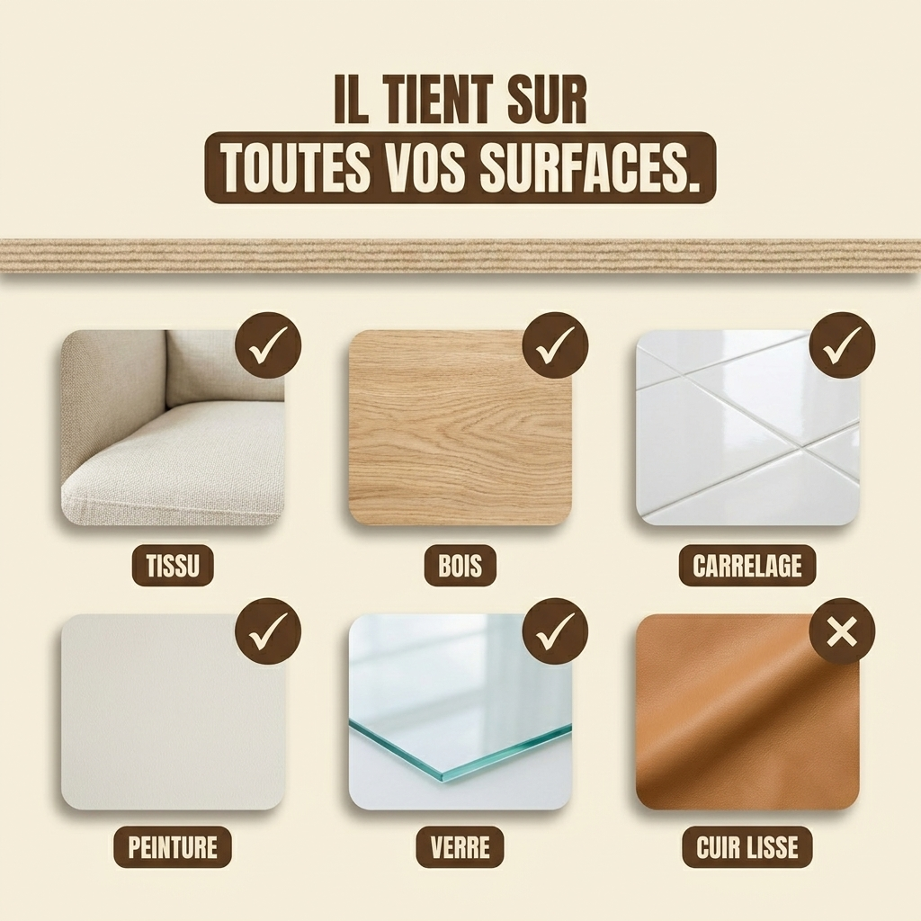 Griffoir adhésif compatible tissu, bois, carrelage, peinture et verre