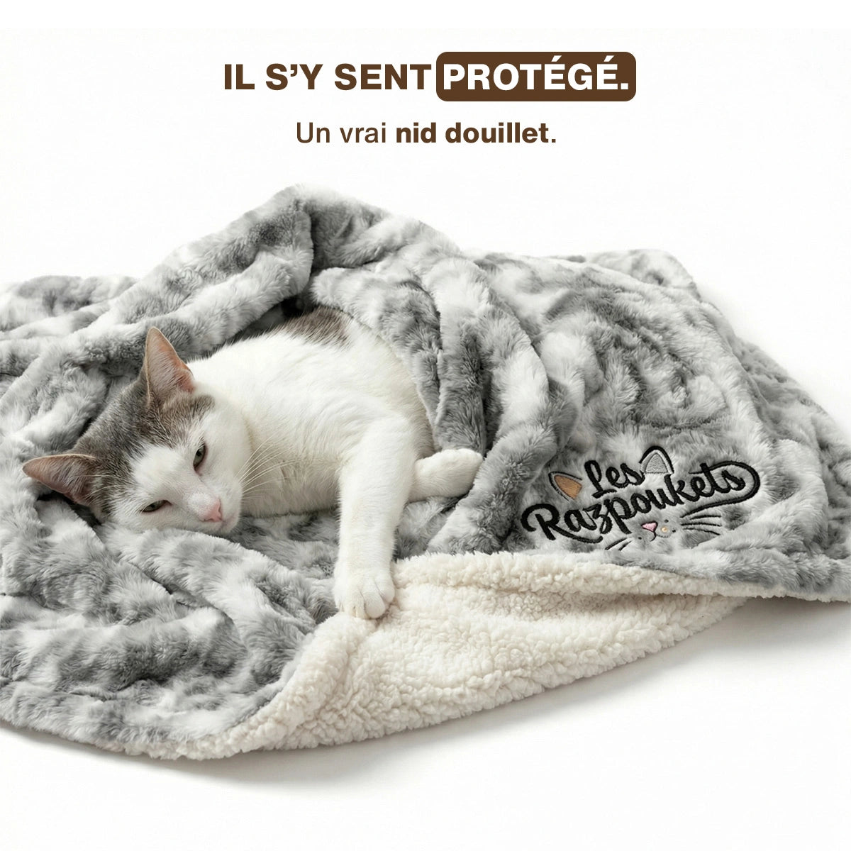 Plaid Cocon chat double face — moelleux et chaud