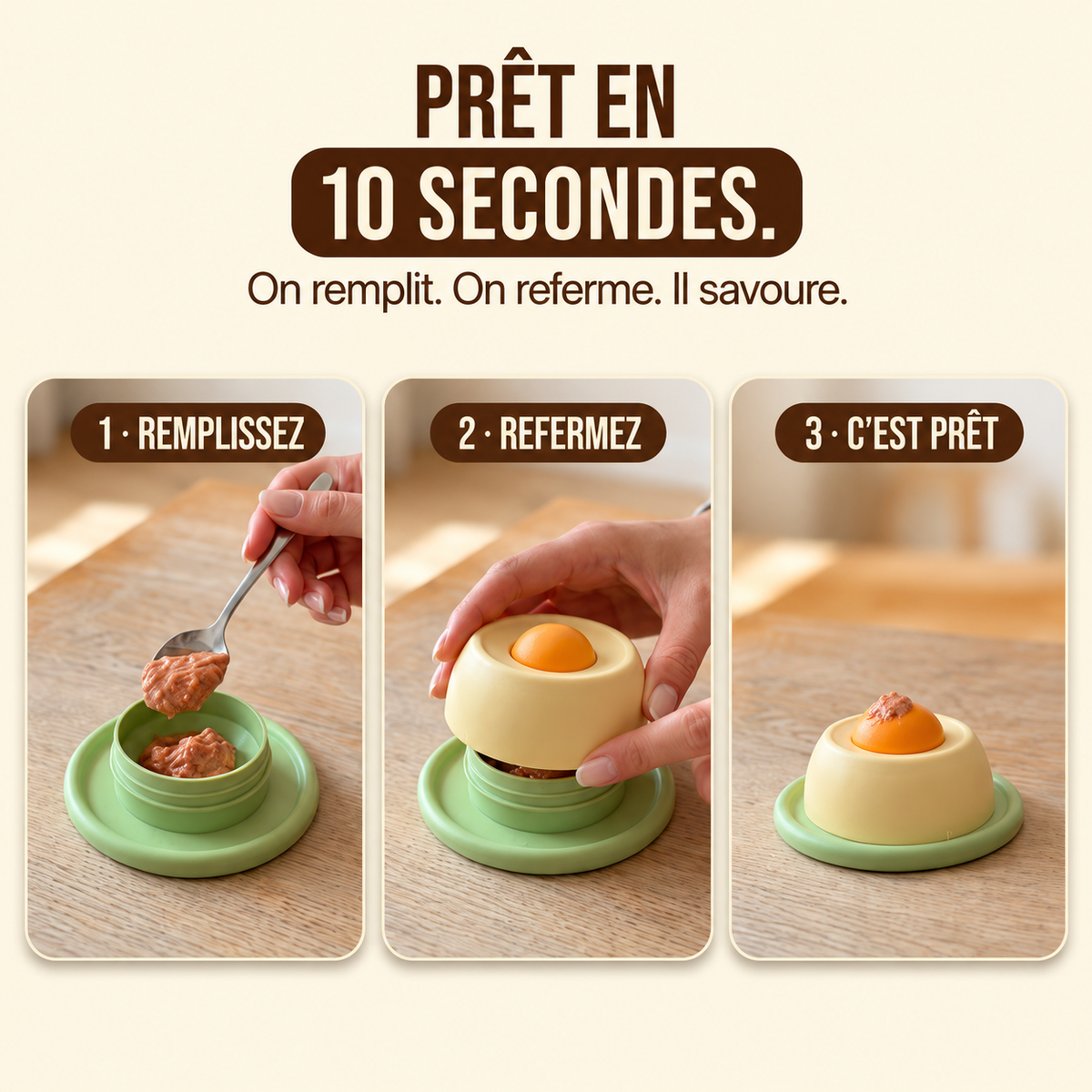 Listo en 10 segundos: rellenar, cerrar y el gato saborea