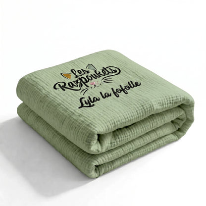 Plaid coton brodé — peau sensible chat hypoallergénique