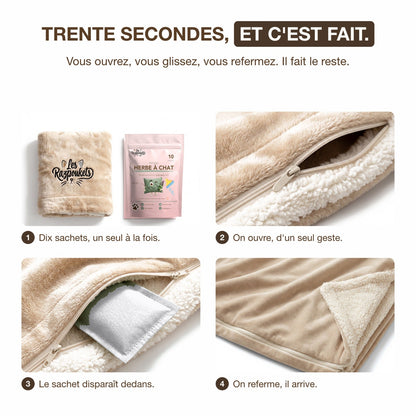 Les 4 étapes : dix sachets, on ouvre, le sachet disparaît, on referme