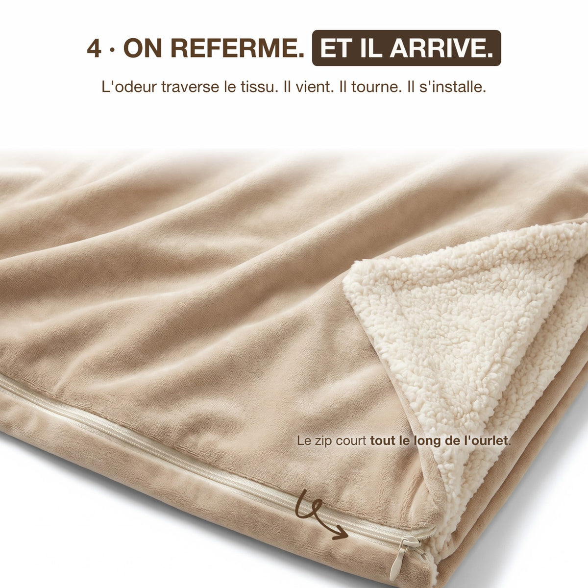 On referme la poche zippée, l'odeur traverse le tissu
