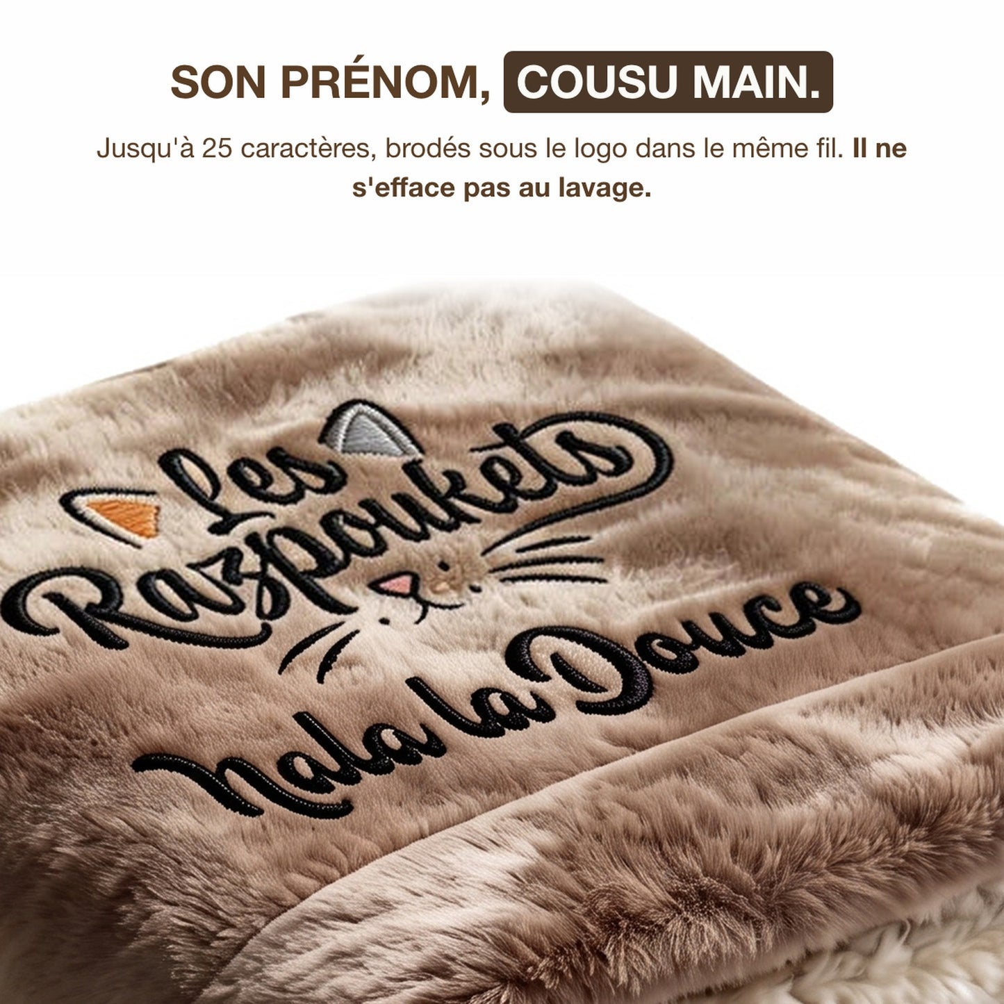 Prénom du chat brodé main sous le logo, jusqu'à 25 caractères