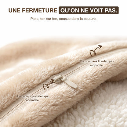 Fermeture plate ton sur ton cousue dans l'ourlet du plaid