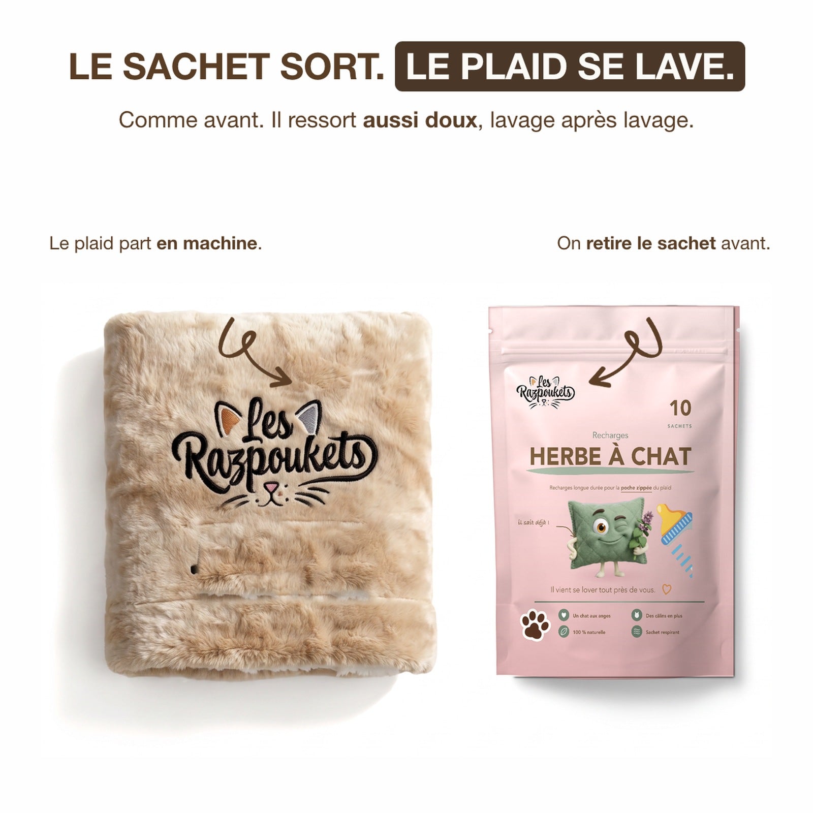Le sachet sort, le plaid personnalisé zippé passe en machine