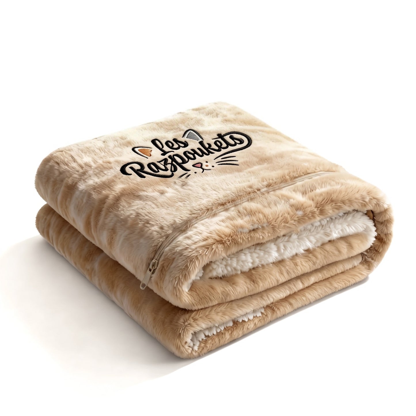 Plaid Razpoukets personnalisé zippé coloris beige, logo brodé