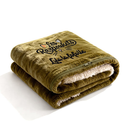 Plaid Razpoukets personnalisé zippé coloris kaki, prénom brodé