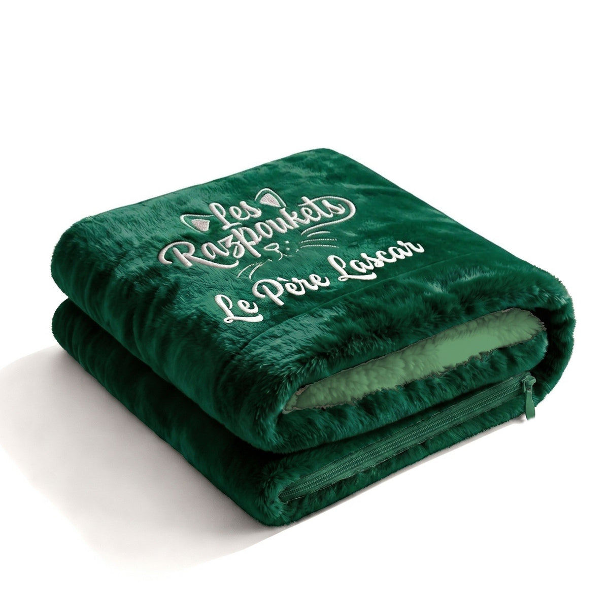 Plaid Razpoukets personnalisé zippé coloris vert émeraude, prénom brodé