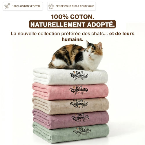 Plaid 100% coton mousseline pour chat — naturel et respirant