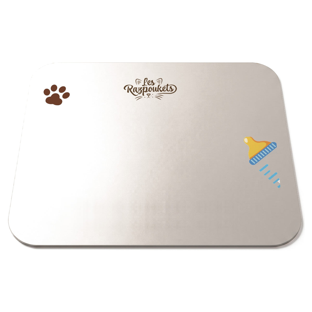 Tapis de gamelle pour chat greige, sans personnalisation, vu de trois quarts
